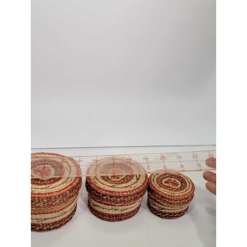 Vintage Set of 3 Chinese Sweetgrass Covered Nesting Baskets Rare